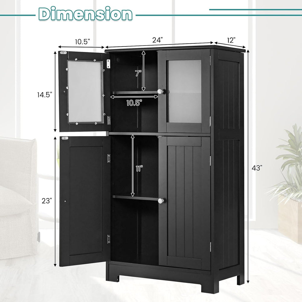 COSTWAY Bathroom Storage Cabinet, Wooden Linen Storage Organizer Cupboard wit...
