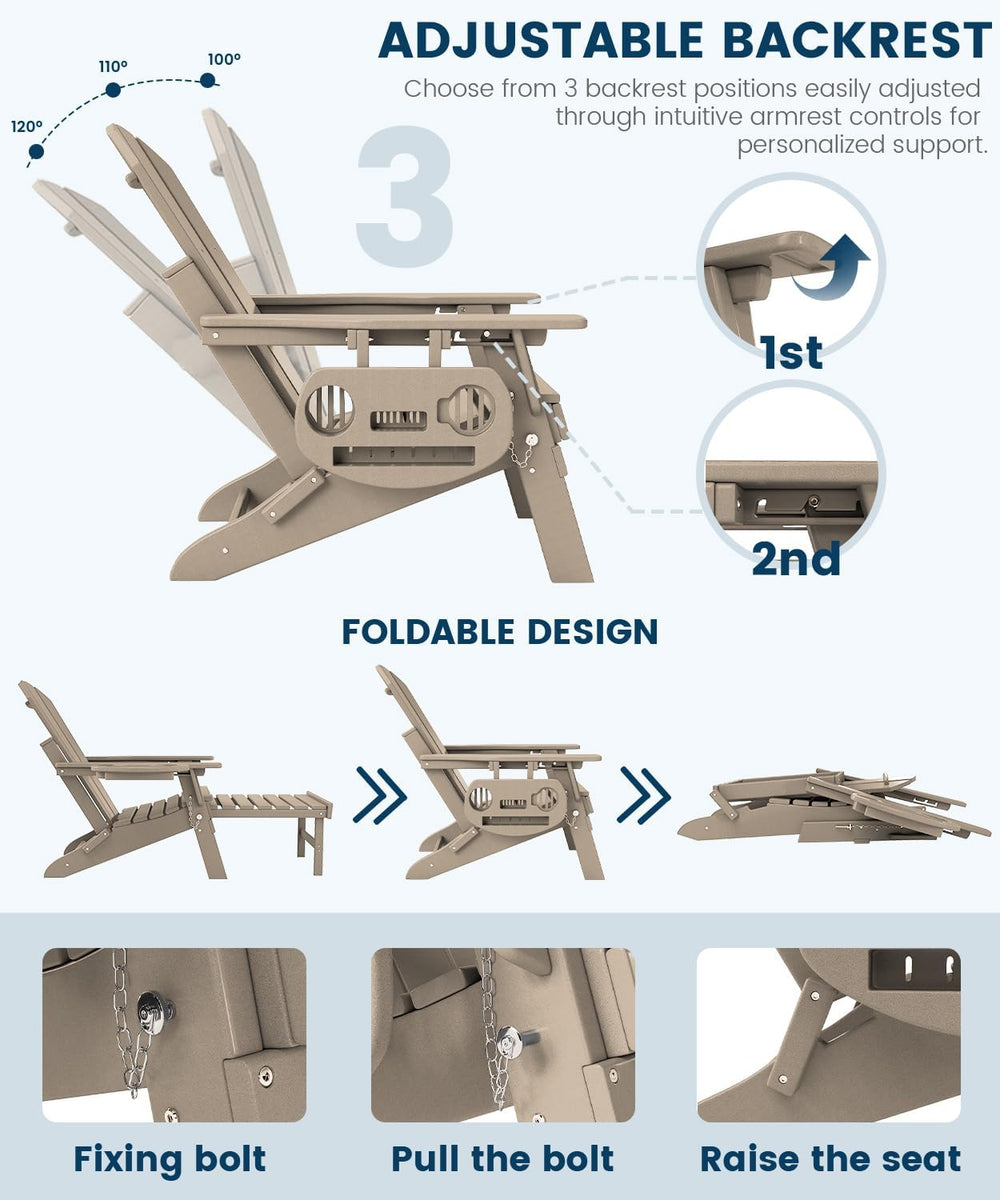 FOOWIN Folding Adjustable Adirondack Chair with Ottoman Set of 2