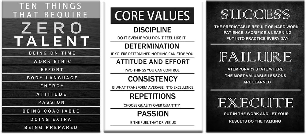 QYHART Zero Talent Core Values 3 Piece Canvas Wall Art Office Wall Decor