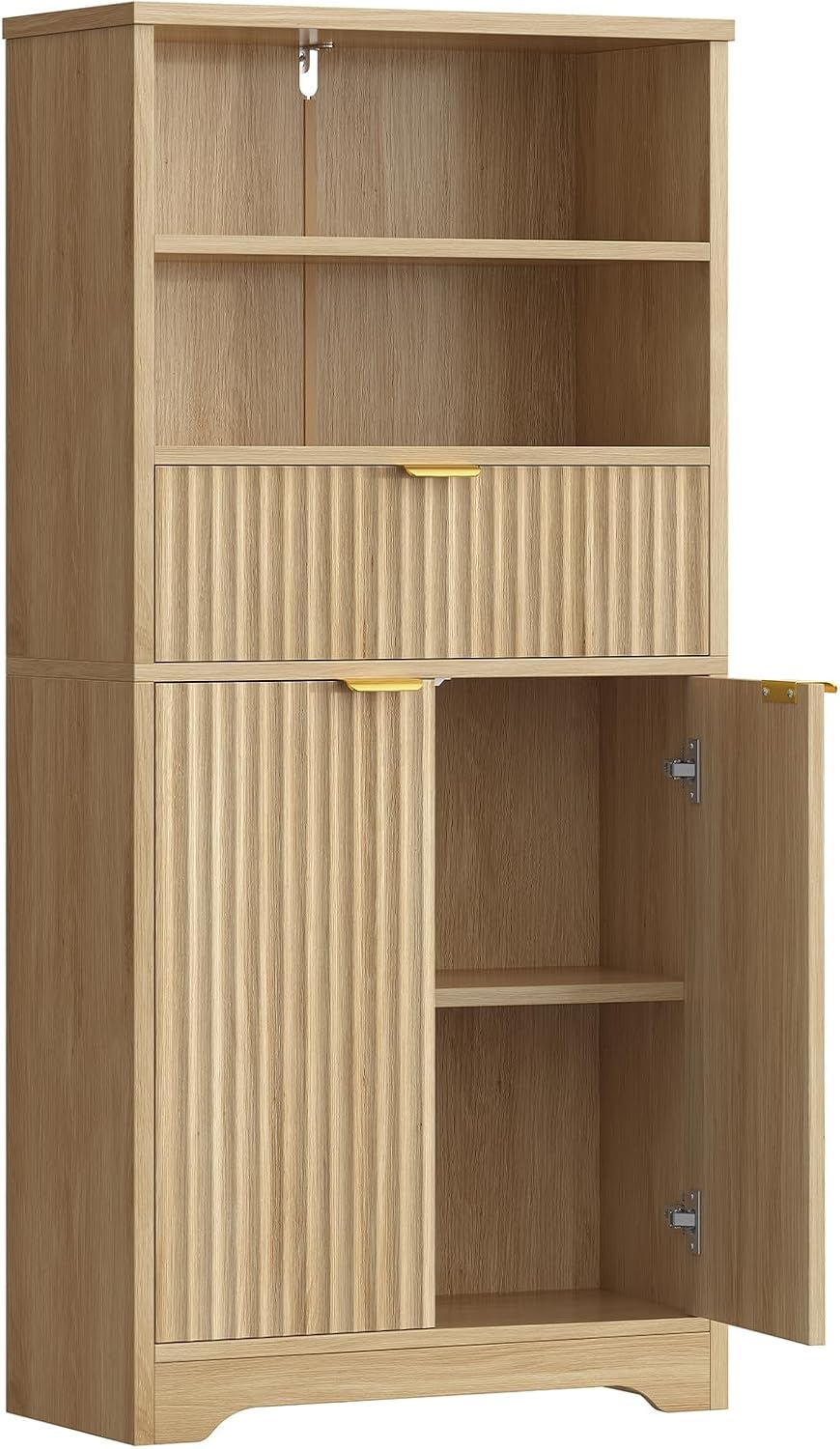 TEENFON Tall Storage Cabinet with Adjustable Shelf & Drawer, Fluted Cabin...