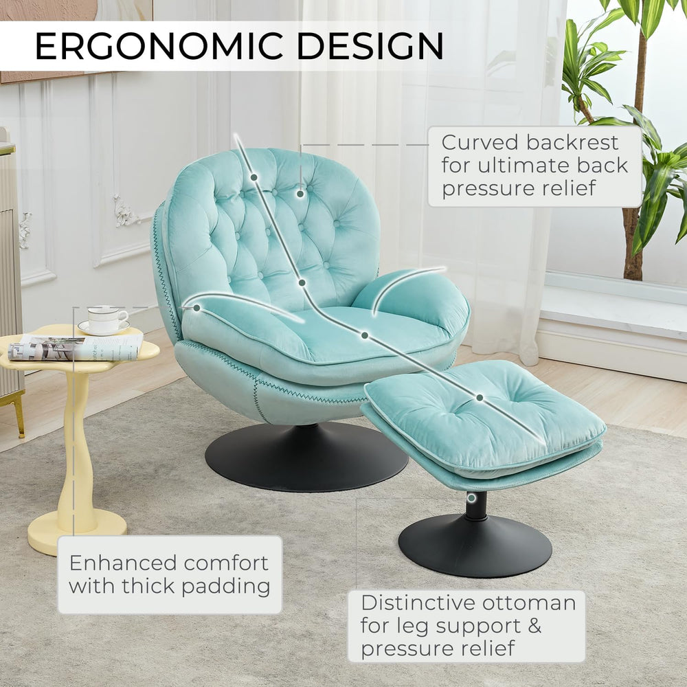 Velvet Swivel Accent Chair with Ottoman Set,Modern Tufted Armchair with Footr...