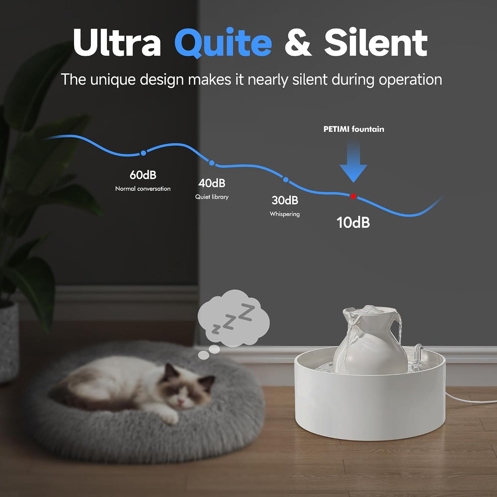 PETIMI Ceramic Cat Water Fountain, 3L/101 fl oz Ultra-Quiet Pet Water Fountai...