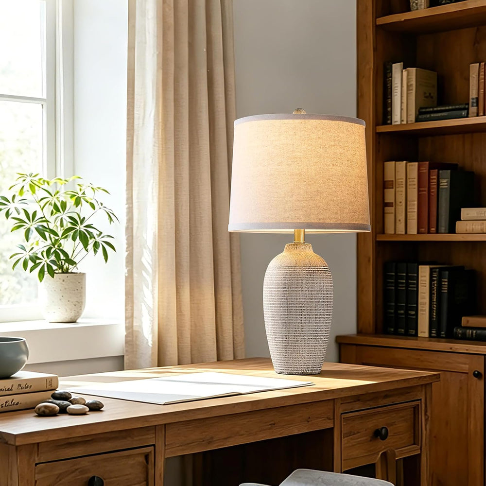 AIEAMPDO 25" Vintage Ceramic Table Lamp for Living Room, Ribbed Texture