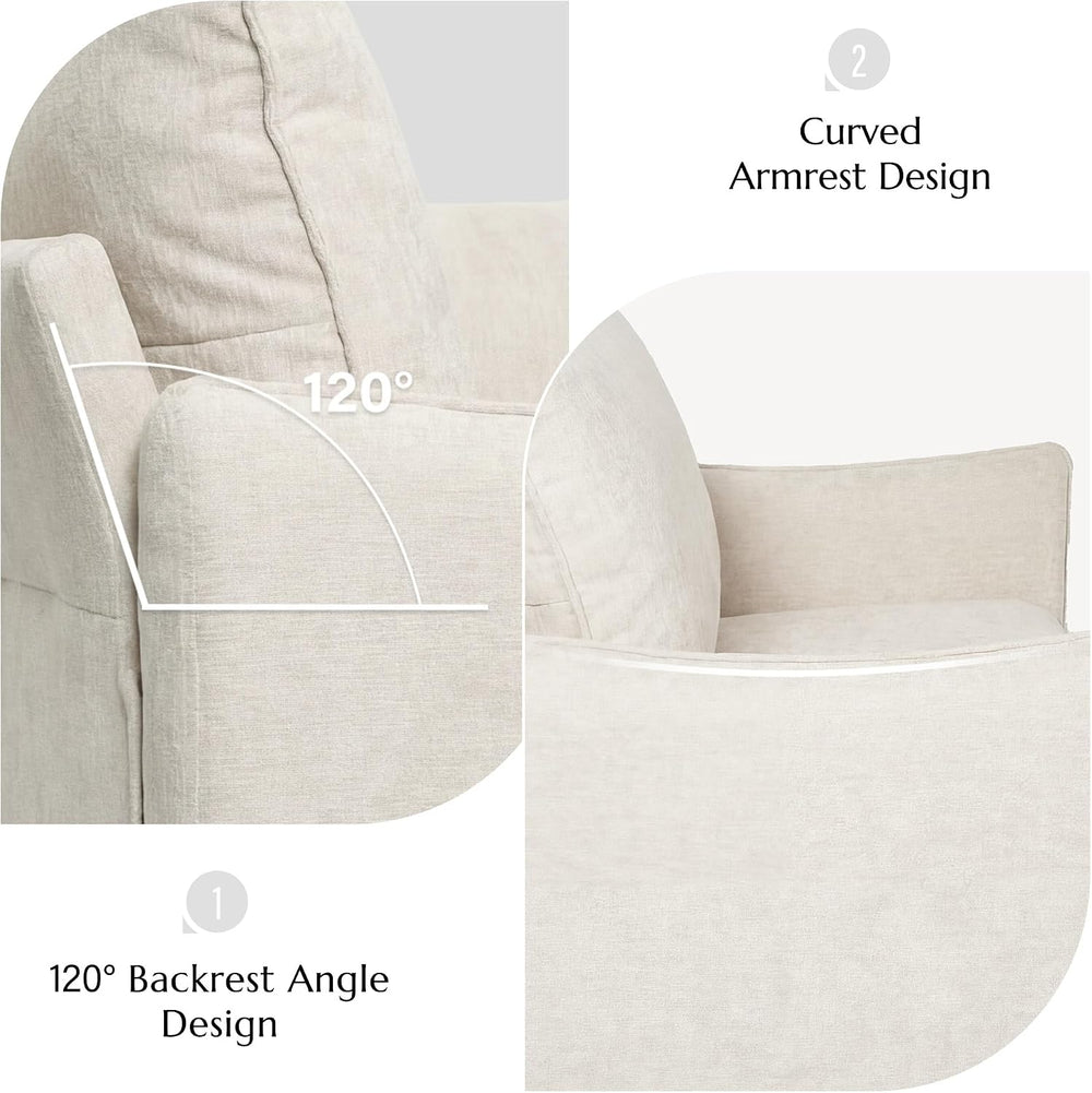 Oversized Accent Chair with Pillows for Living Room, 42.1", Beige, Chenille