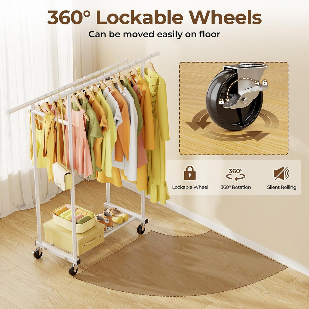 HYSEYY Double Rods Clothes Rack, Rolling Clothing Rack for Hanging Clothes Po...