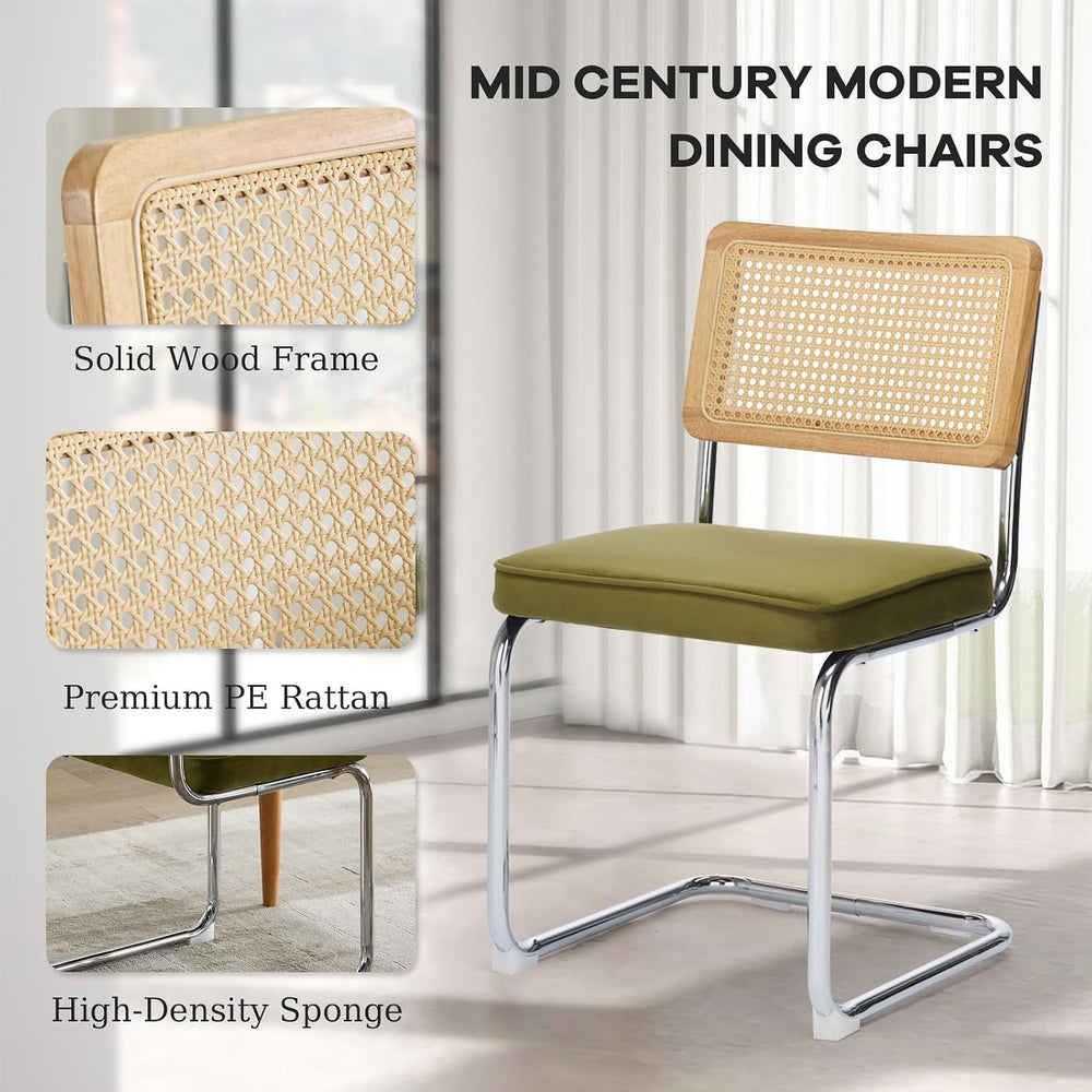 SoarFlash Cesca Dining Chair Set of 4, Chair with Natural Cane Back (Green)