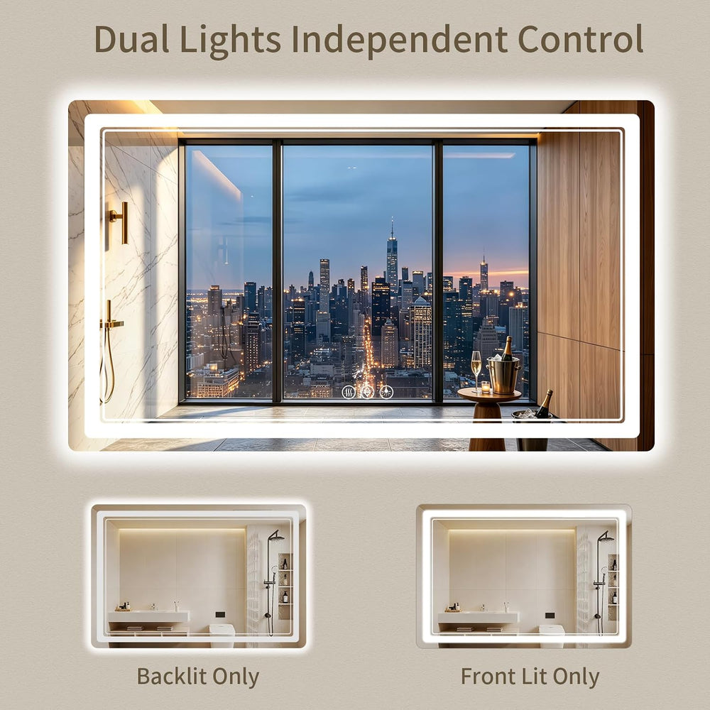 36"x60" LED Bathroom Mirror with Lights, Backlit + Front Lit, Anti-...