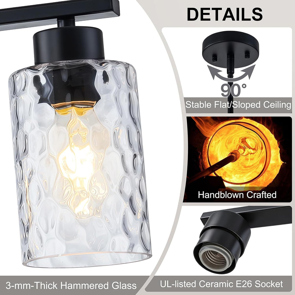 Hammered Glass Chandeliers for Dining Room, Black Kitchen Island Lighting