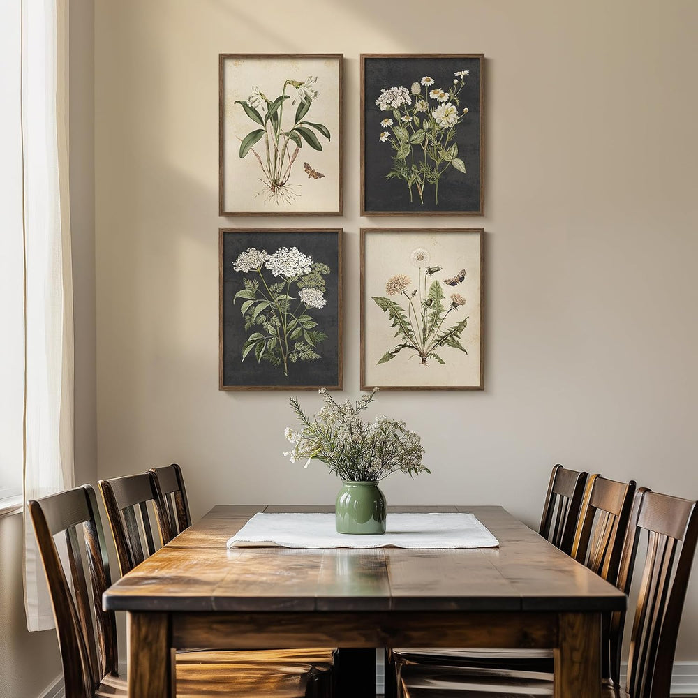 Framed Vintage Botanical Floral Wall Art for Bedroom, 4 Piece 11x14 In