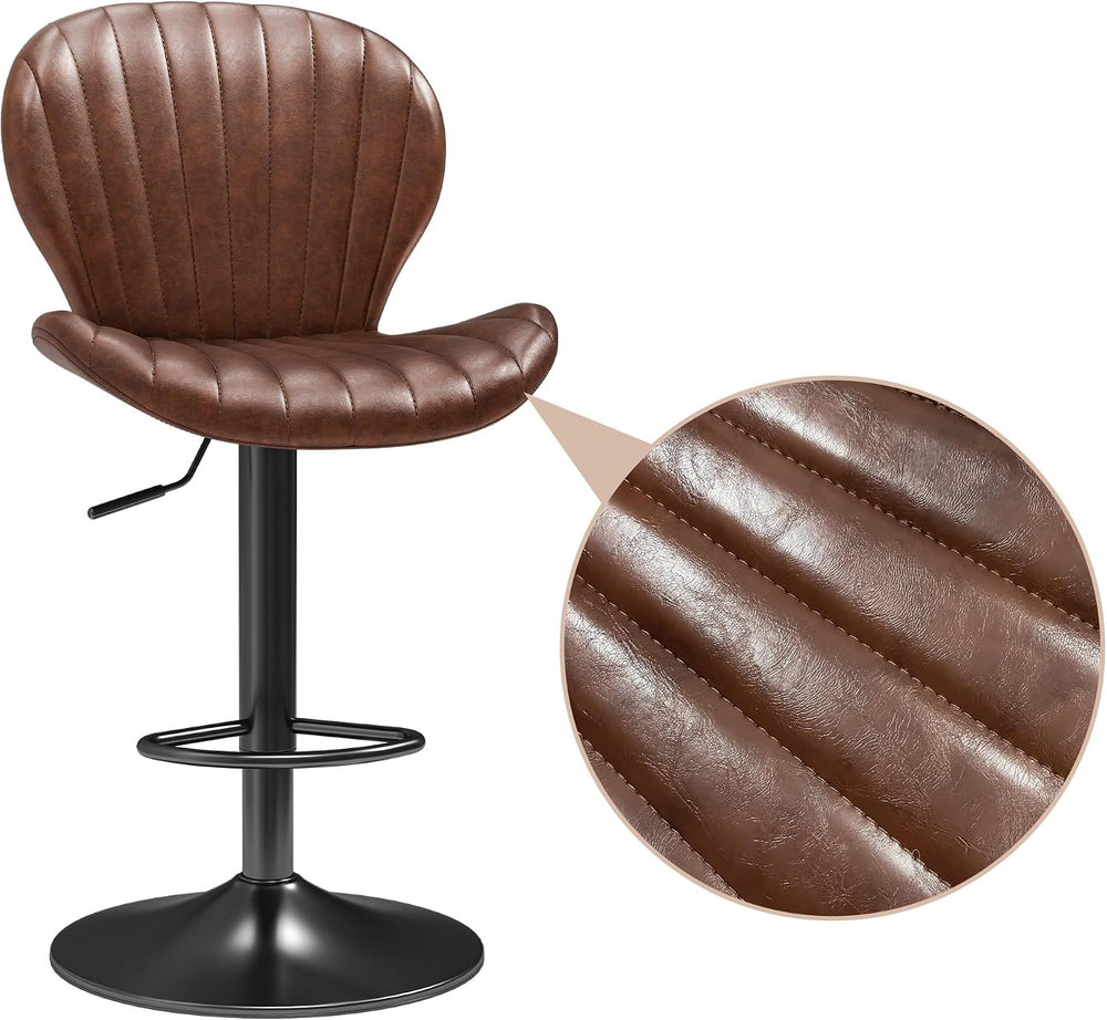 LIVELYGLOW Bar Stools Set of 2, PU Leather Chairs for Kitchen Red Brown
