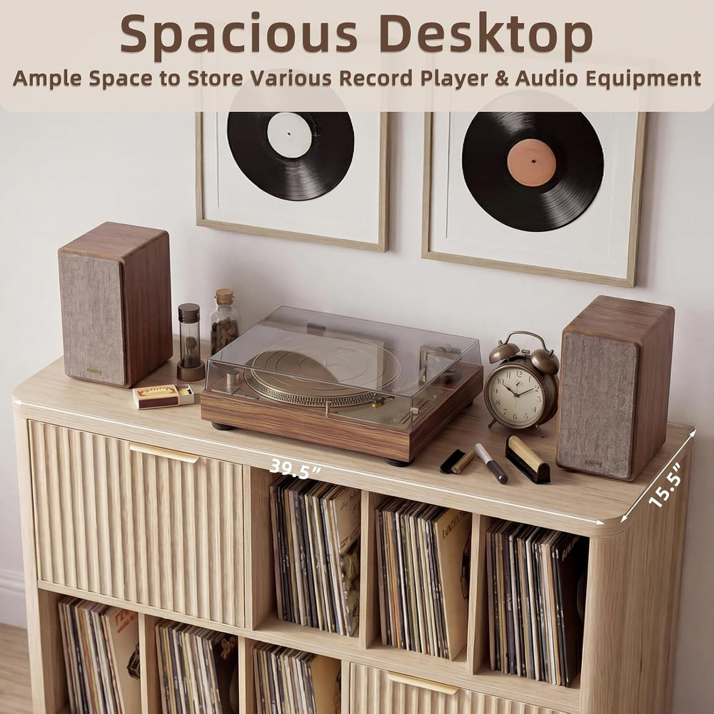 LELELINKY Large Record Player Stand - 39.5" Record Cabinet with Open Vin...