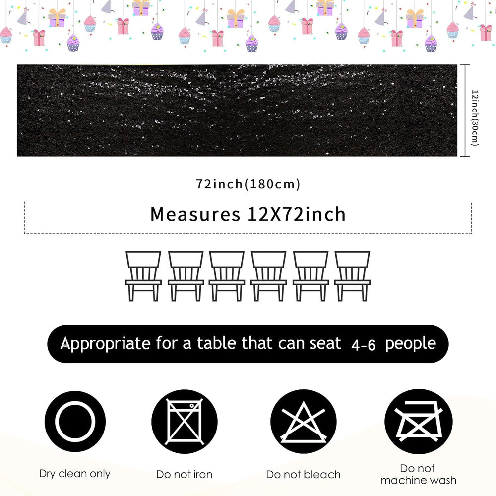 B-COOL Sequin Black Table Runner: 8 Pack 12x72Inch Glitter Decoration Sparkly...