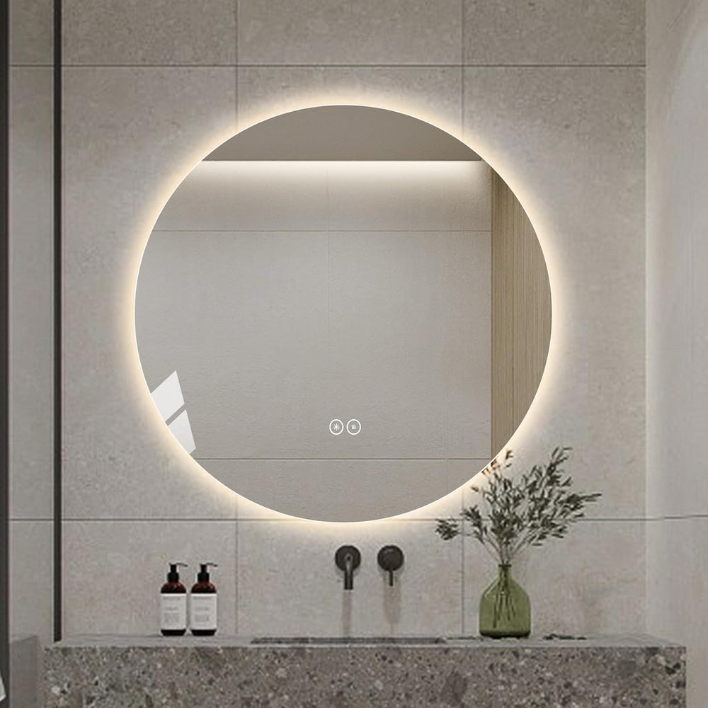 LAIYA 28 Inch Round LED Bathroom Mirror Frameless Backlit Anti-Fog Dimmable