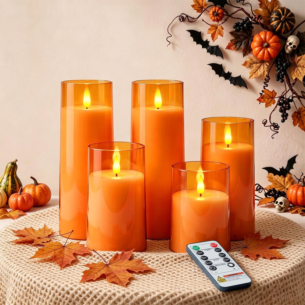 Raycare Orange Halloween Battery Operated Flameless LED Candles with Remote