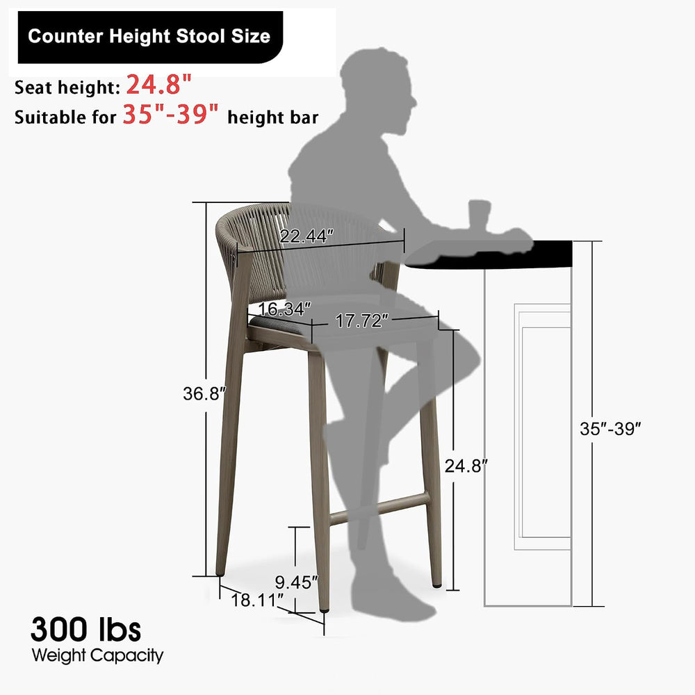 PURPLE LEAF Counter Height Bar Stool Set of 4 Gray Wood Grain Barstool