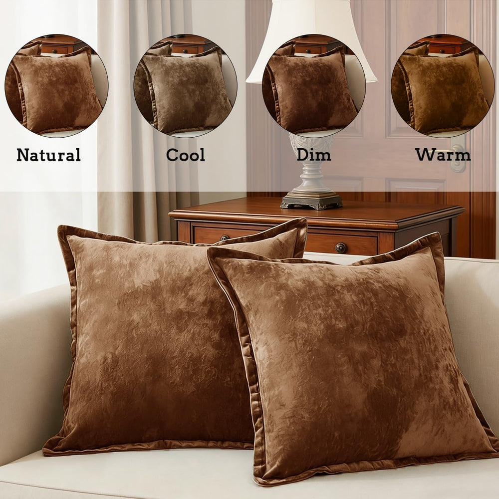 Luxurious Velvet Euro Shams Decorative Throw Pillow Covers 26x26 Set of 2 Sol...