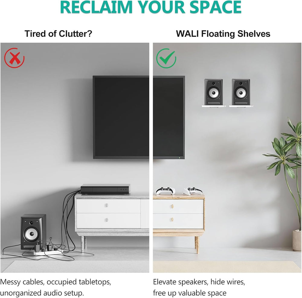 WALI Surround Sound Speaker Wall Mount, 1 Pair Heavy Duty Floating Shelf