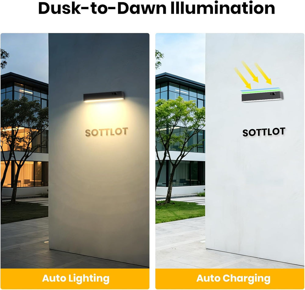 SOTTLOT Solar Wall Lights Outdoor, 2Pcs Solar Lights with Motion Sensor