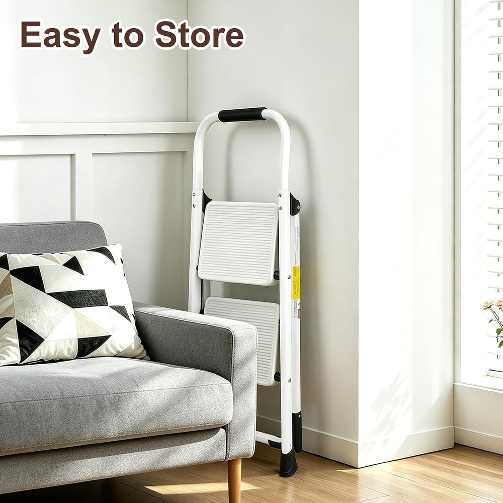 Valeo 2 Step Ladder, Folding Step Stool for Adults,White