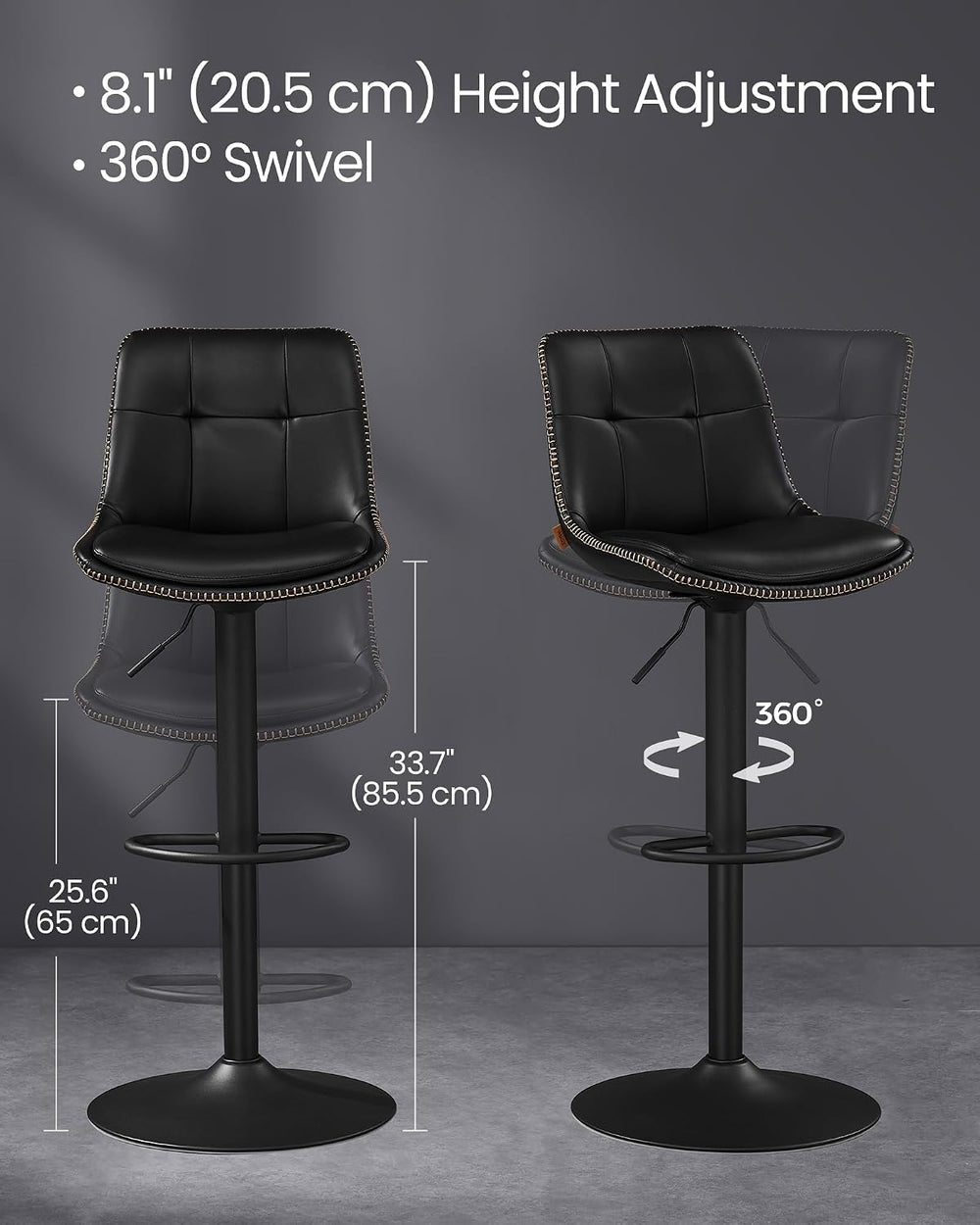 VASAGLE Bar Stools Set of 4, Swivel, Adjustable Height, Quilt