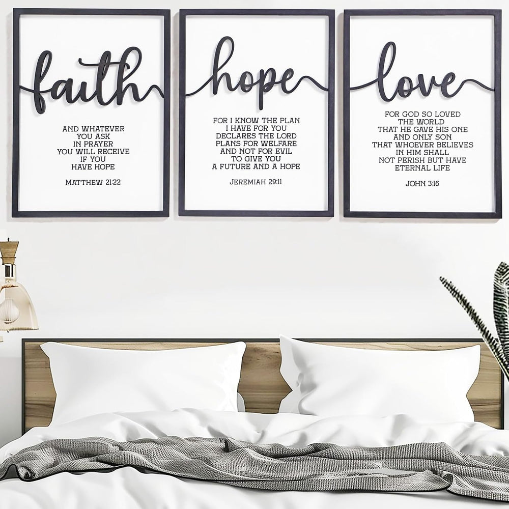 3D Wood Faith Hope Love Wall Decor, Christian Wall Art Bible Verses Wall Deco...
