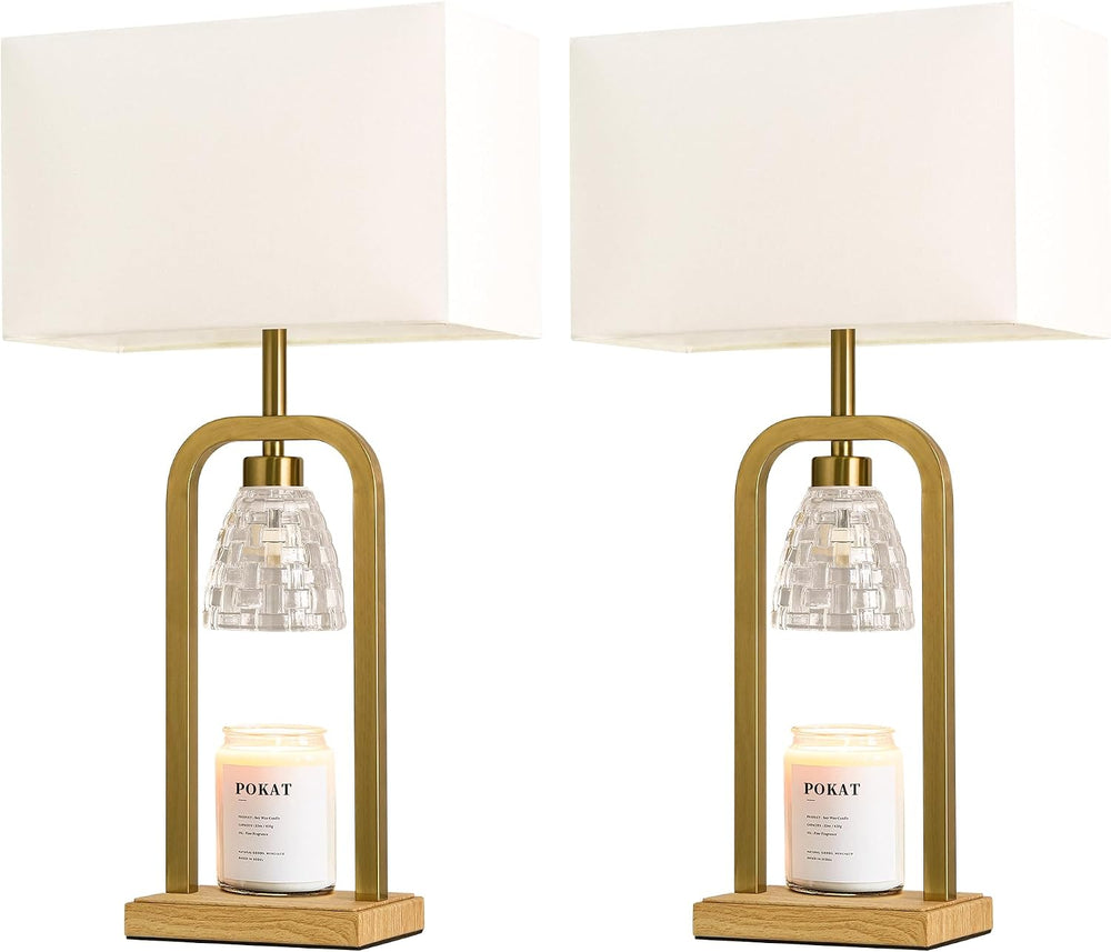 PoKat 2 in 1 Gold Table Lamp with Candle Warmer, Timer & Dimmer, Modern