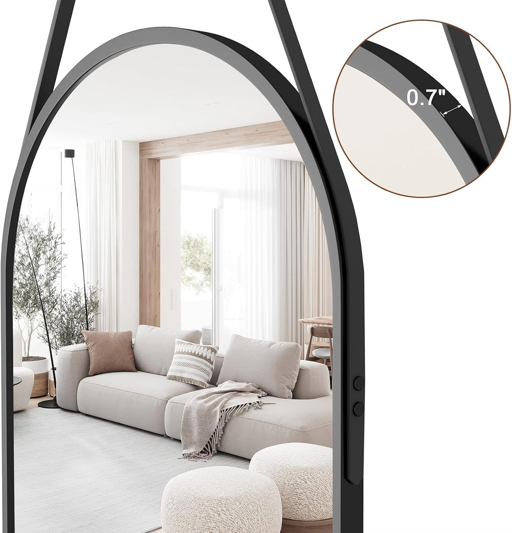 Full Length Mirror Wall Mounted, 48"x16" Oval Hanging Mirror (Black)