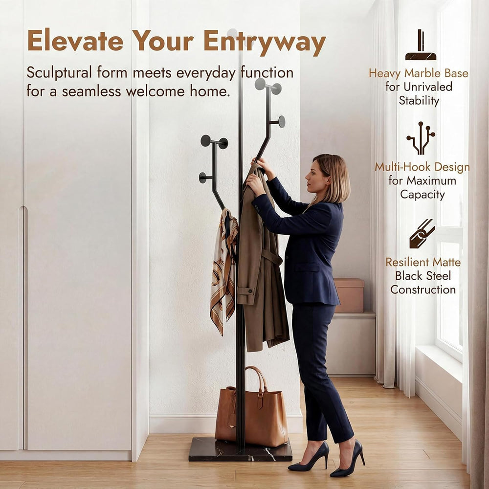 Modern Black Coat Racks Freestanding with 8 Hooks, Coat Tree for Entryway