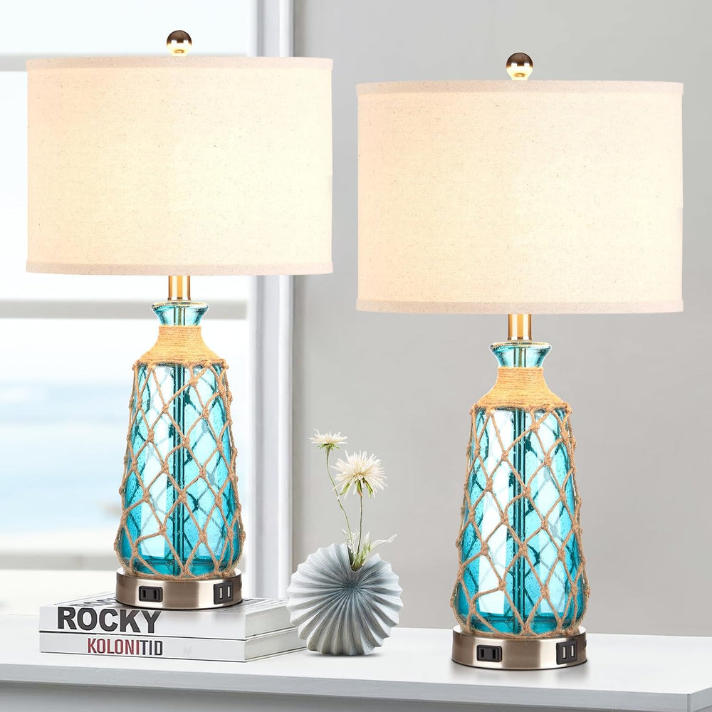Ruzectt 25.5" Coastal Glass Table Lamps Set of 2, 3-Way Dimmable Touch C...