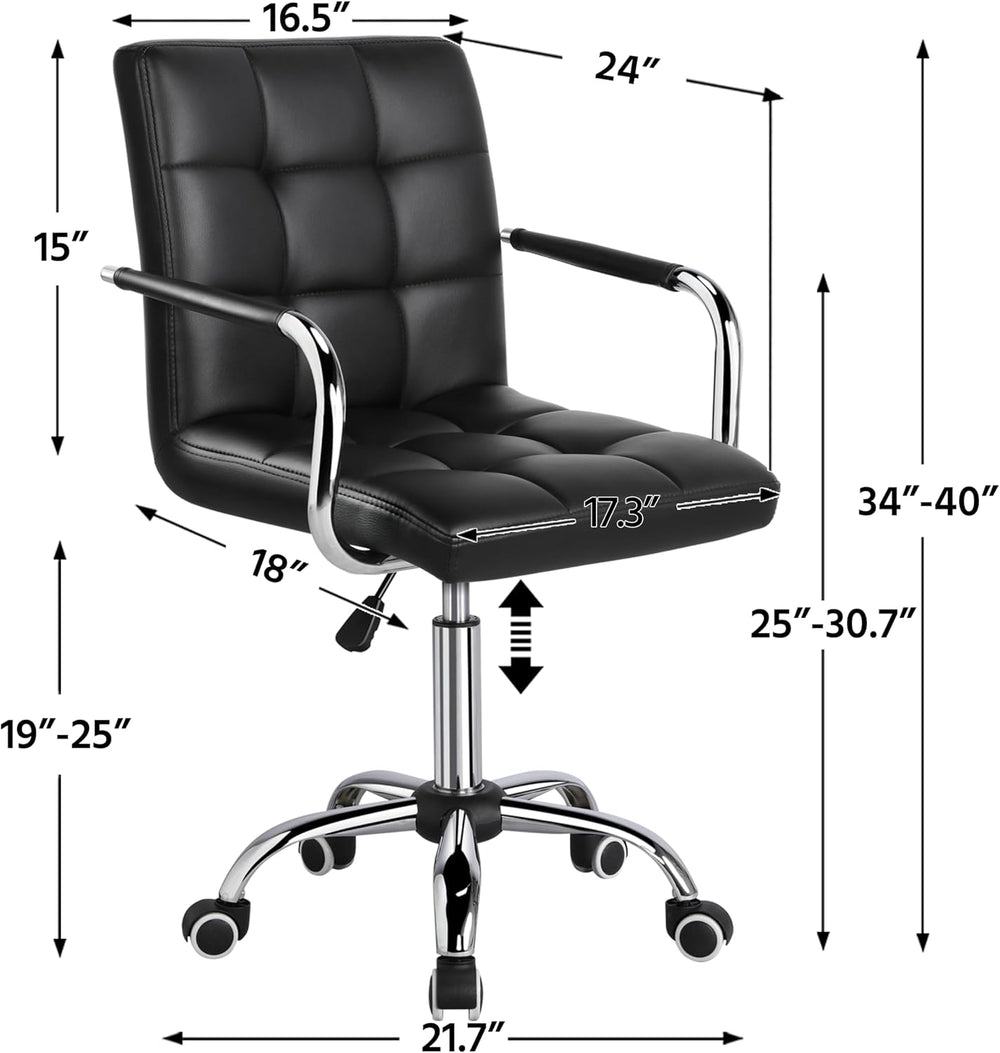 Yaheetech Black Vanity Desk Chair with Wheels, Tufted PU Leather Armchair