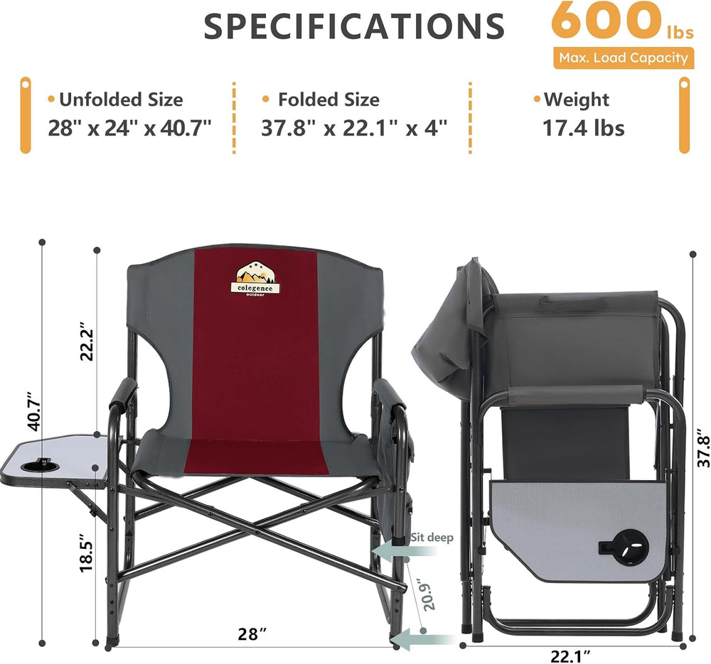 Colegence Oversized Camping Chair, 600-lb Capacity, Heavy-Duty Steel Frame
