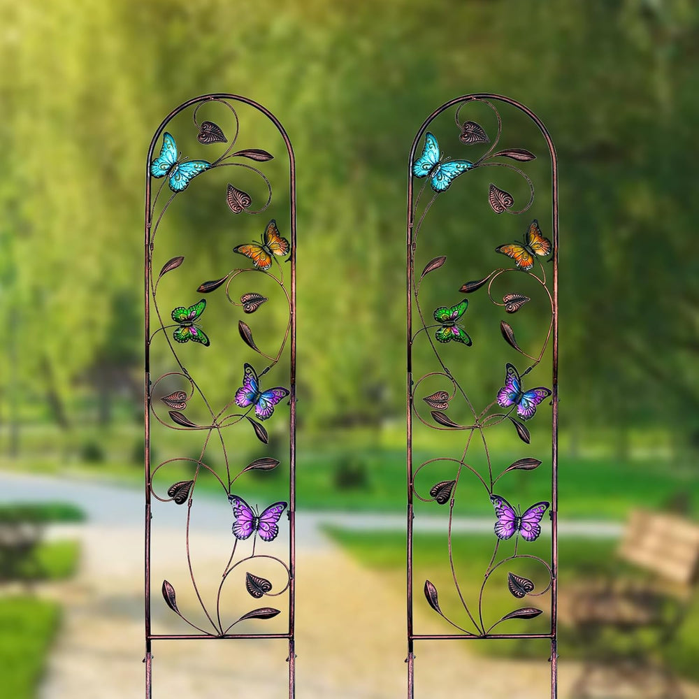 aboxoo 2-Pack Butterfly Metal Garden Trellis for Climbing Plants