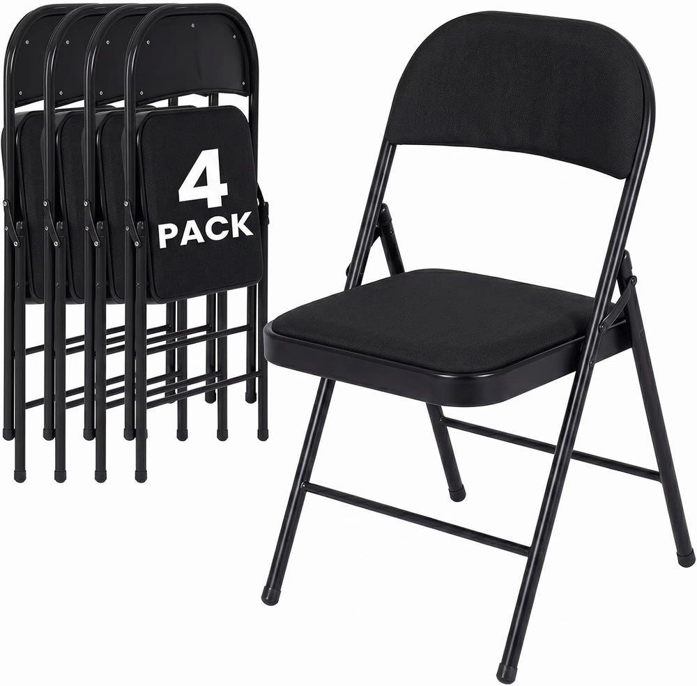 4 Pack Black Padded Folding Chairs with Cushion and Back