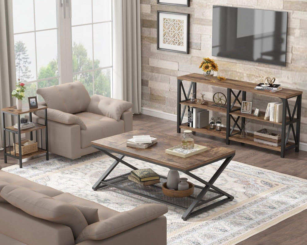LVB Coffee Table for Living Room, 2 Tier Tea Table, 39 inch, Rustic Brown