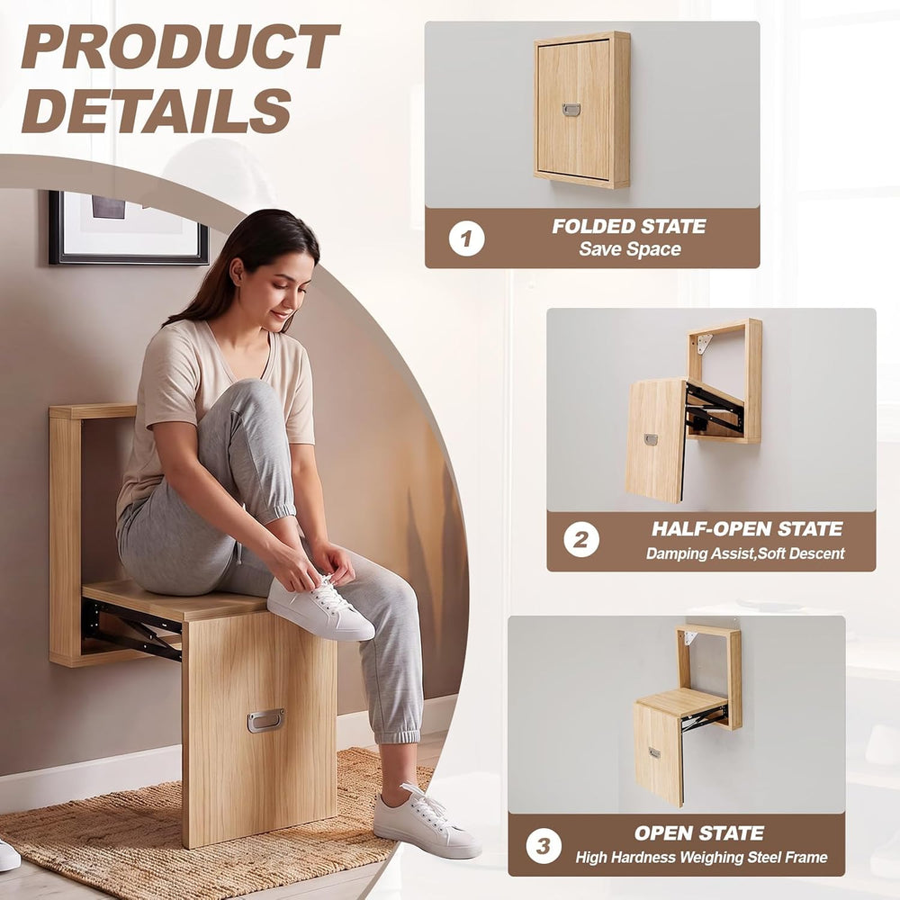 Geelin 1 Pcs Wall Mounted Folding Chair, Modern Entryway Shoe Changing Stool,...