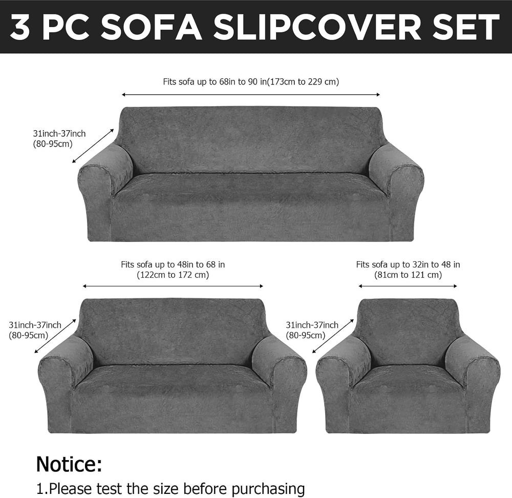 Peryiter 3 Pcs Couch and Loveseat Sofa Covers,Dark Gray,Velvet