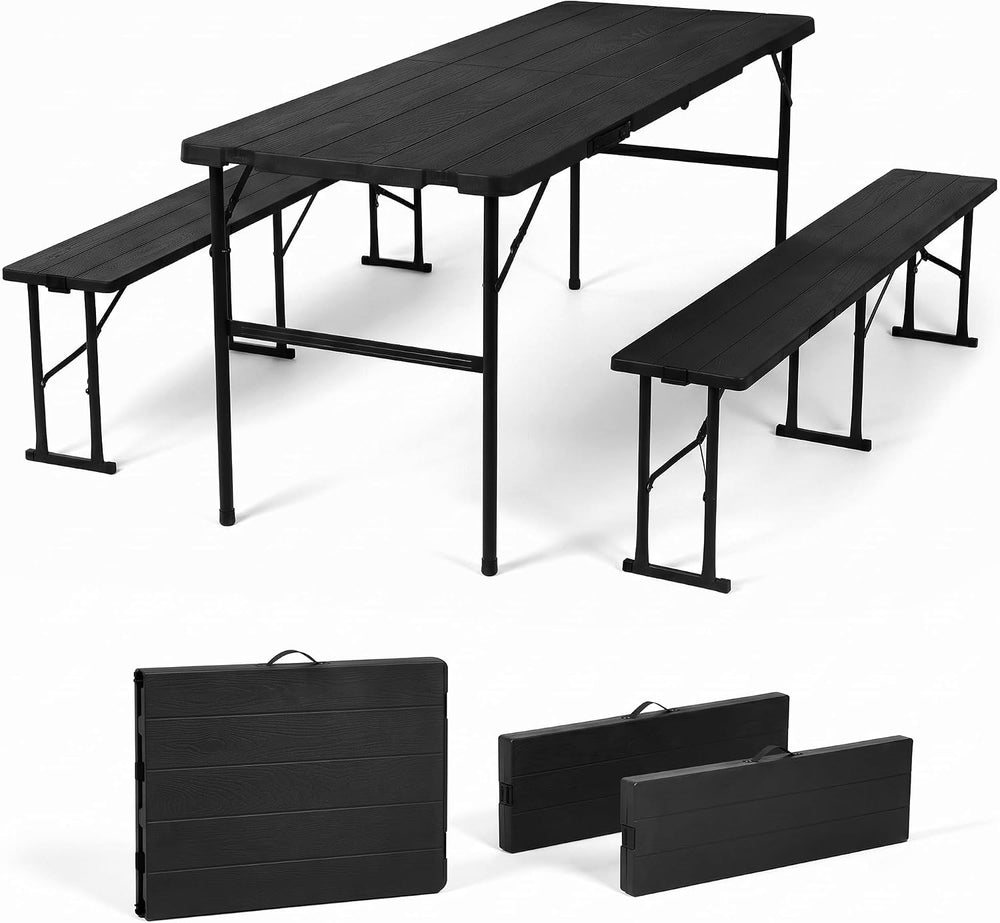 SUPER DEAL Folding Table Set with 2 Benches, 5.8 FT Camping Picnic Table Set,...