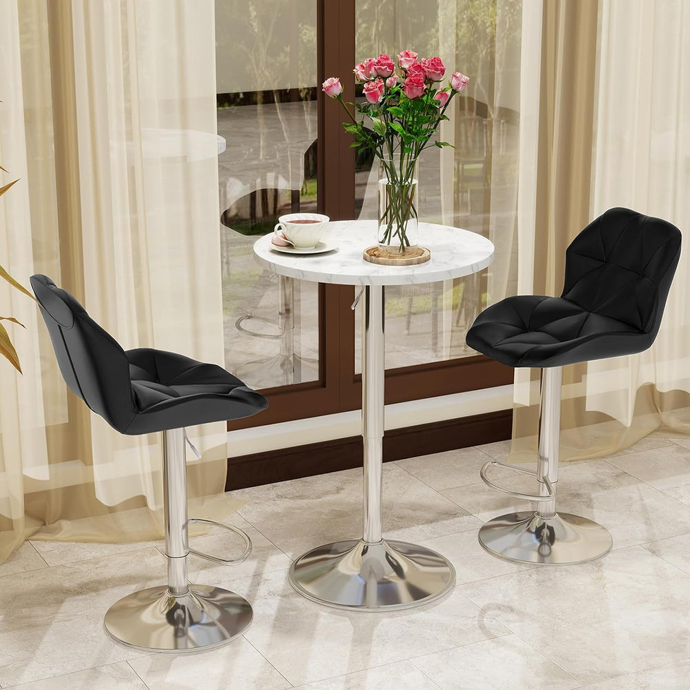 ARTETHYS Bar Table and Chairs Set of 3 Marble Style Table & Black Stool