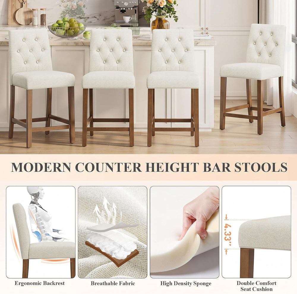 MALOL Bar Stools Set of 2, Fabric Counter Height Bar Stools,Beige