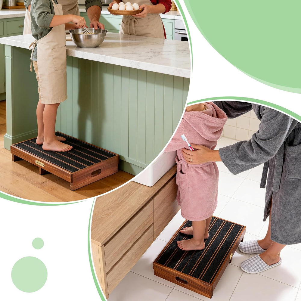 HouseJoy Wooden Step Stool for Adults: 3.6" High One Step Stool Nonslip