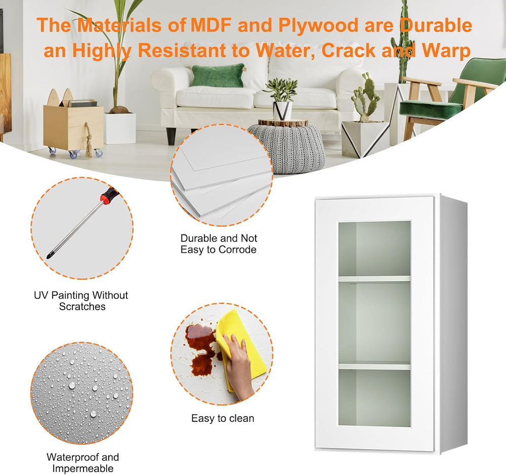 ROOMTEC RTA Wall Mounted Soft Close Cabinet with Tempered Glass Door