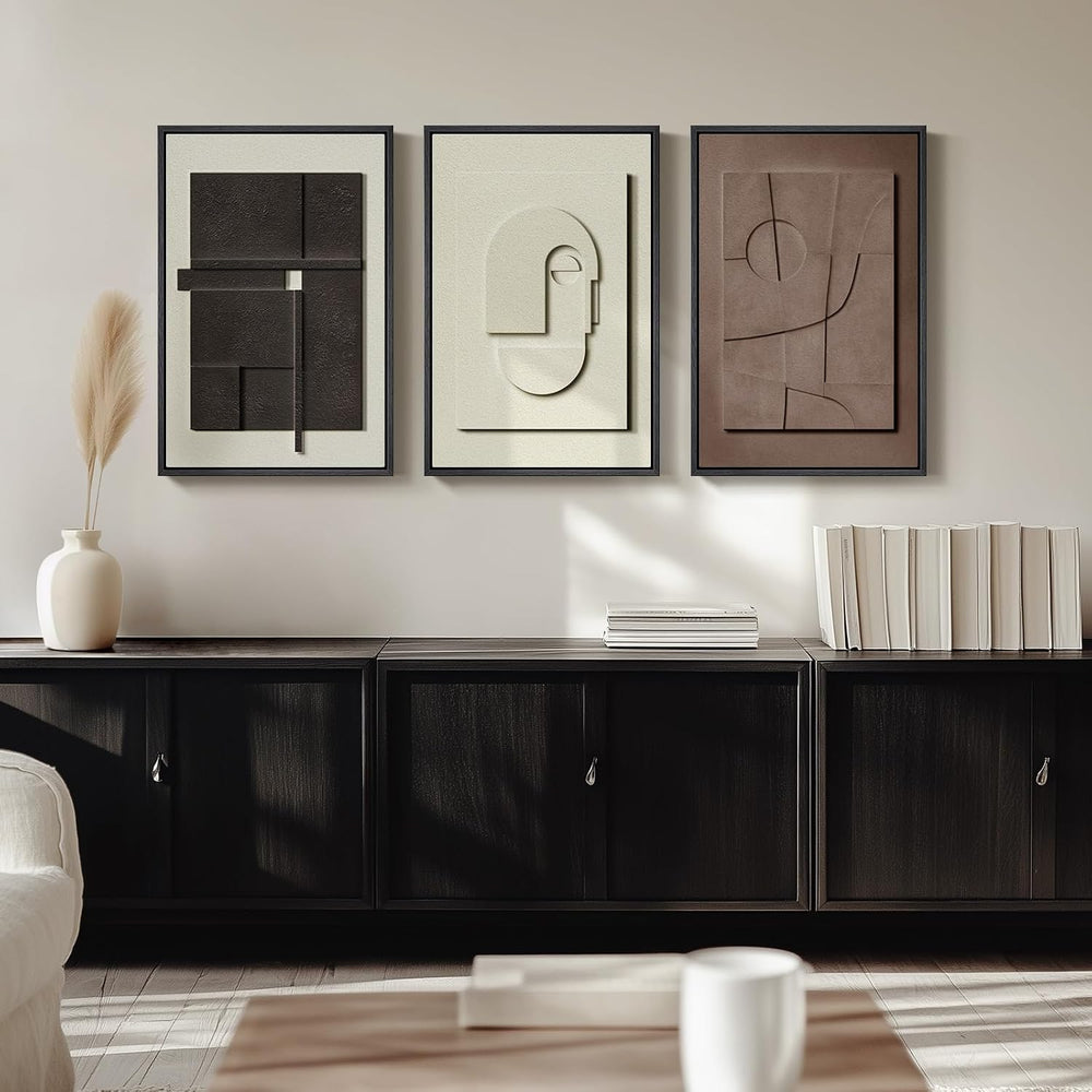 3D Textured Framed Abstract Wall Art Set, 3 Piece Modern Artwork, 16x24 In