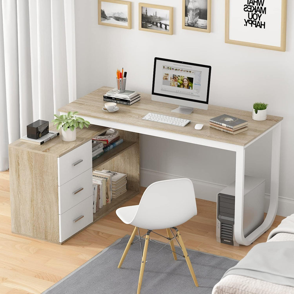 Homsee Home Office Computer Desk Corner Desk with 3 Drawers and 2 Shelves, 54...
