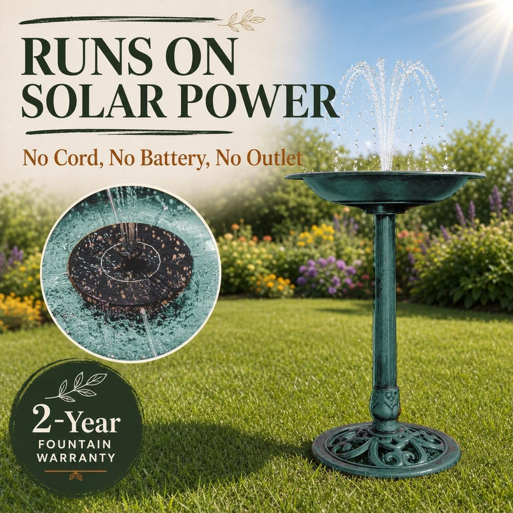 Backyard Expressions Green Bird Bath for Outside, Solar Bird Bath Fountain