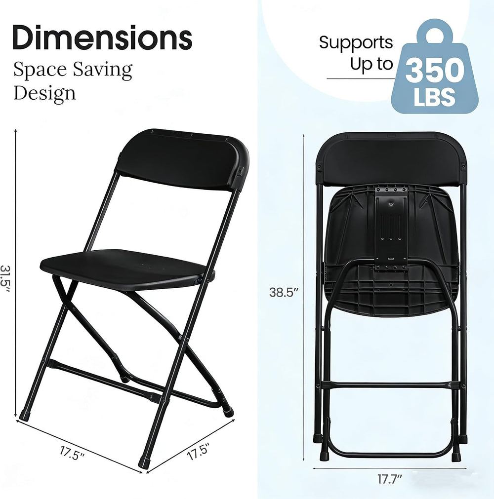 Black Folding Chairs Plastic Foldable Party Chairs 6 Pack