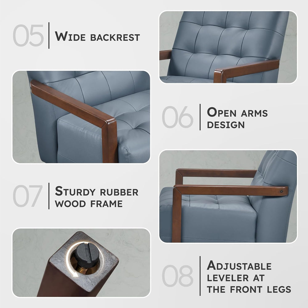 Lexicon Modern Leather Match Accent Chair,Tufted, Solid Wood Arms,Blue