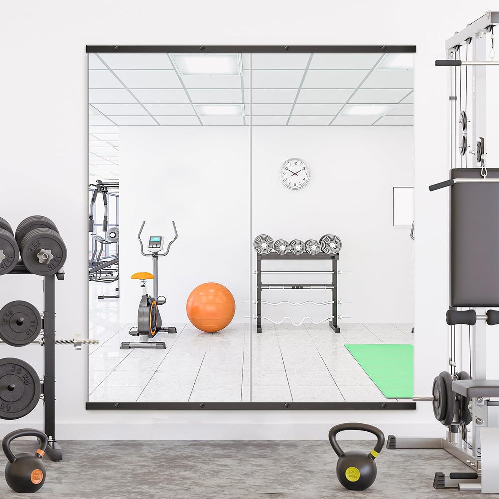 Home Gym Mirror for Wall, 56x28x2PCS Frameless Full Length Mirror, Black