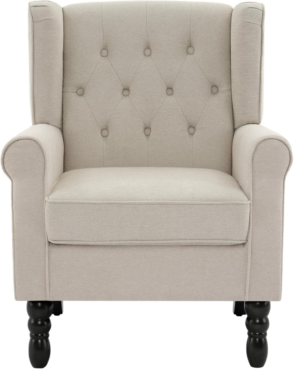 High Back Accent Chairs Set of 2, Wingback Armchair in Fabric, Beige