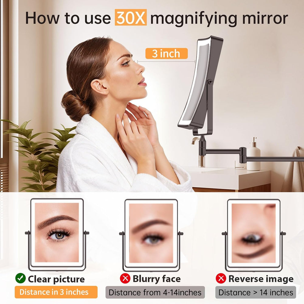 FASCINATE 8.7" 5000mAh Rechargeable Wall Mounted Makeup Mirror (Black)