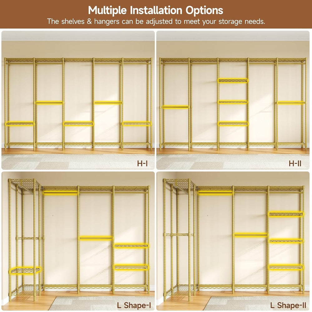 ONBRILL F5 Heavy Duty Clothes Rack Freestanding Modular Closet System Gold